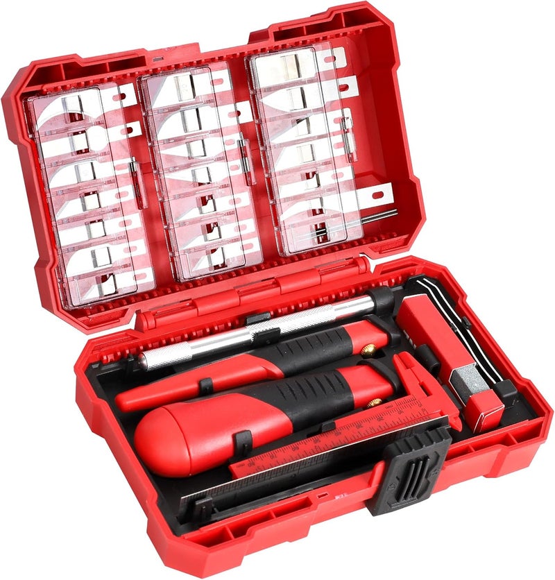 FASTPRO 40-Piece Precision Hobby Knife Set, 3pcs Craft Knives with 33pcs Blades, Exacto Knife Set Included Tweezers, Grindstone, Steel Ruler, Vernier Caliper and Storage Case - Image 1